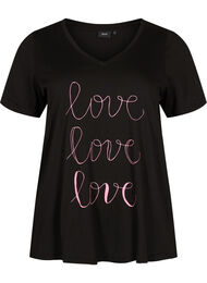 Puuvillainen t-paita v-pääntiellä ja printillä, Black W. Love