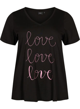 Puuvillainen t-paita v-pääntiellä ja printillä, Black W. Love, Packshot image number 0
