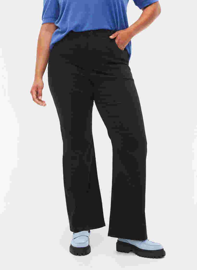 Leveälahkeiset farkut erityisen korkealla vyötäröllä, Black, Model image number 2