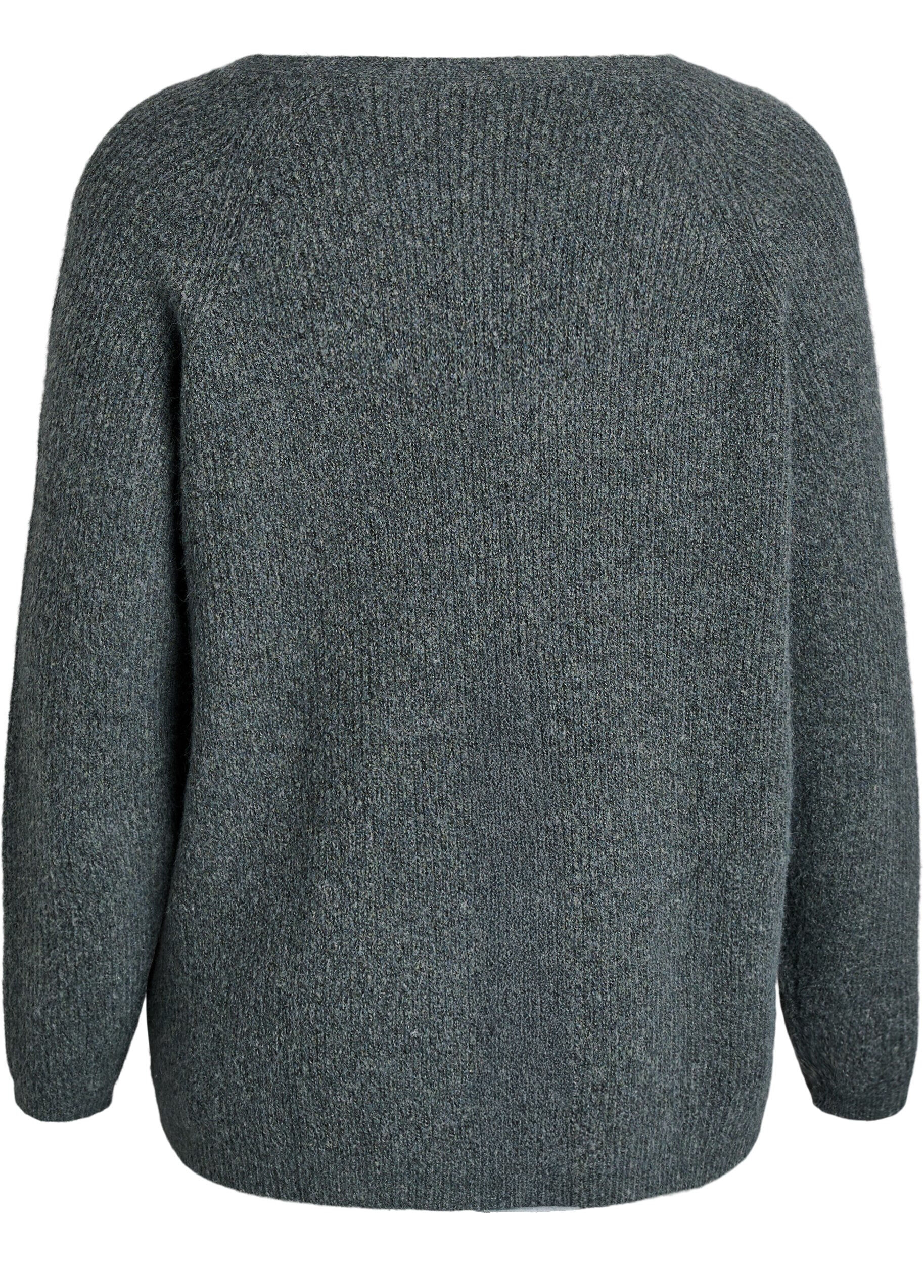 Zizzi Neulepusero v-p&auml;&auml;ntiell&auml; ja raglanhihoilla, Vihre&auml;, Packshot image number 1