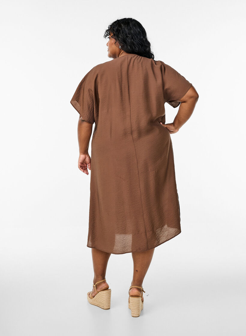 Viskoosimekko, jossa on V-p&auml;&auml;ntie, Ruskea, Model image number 2