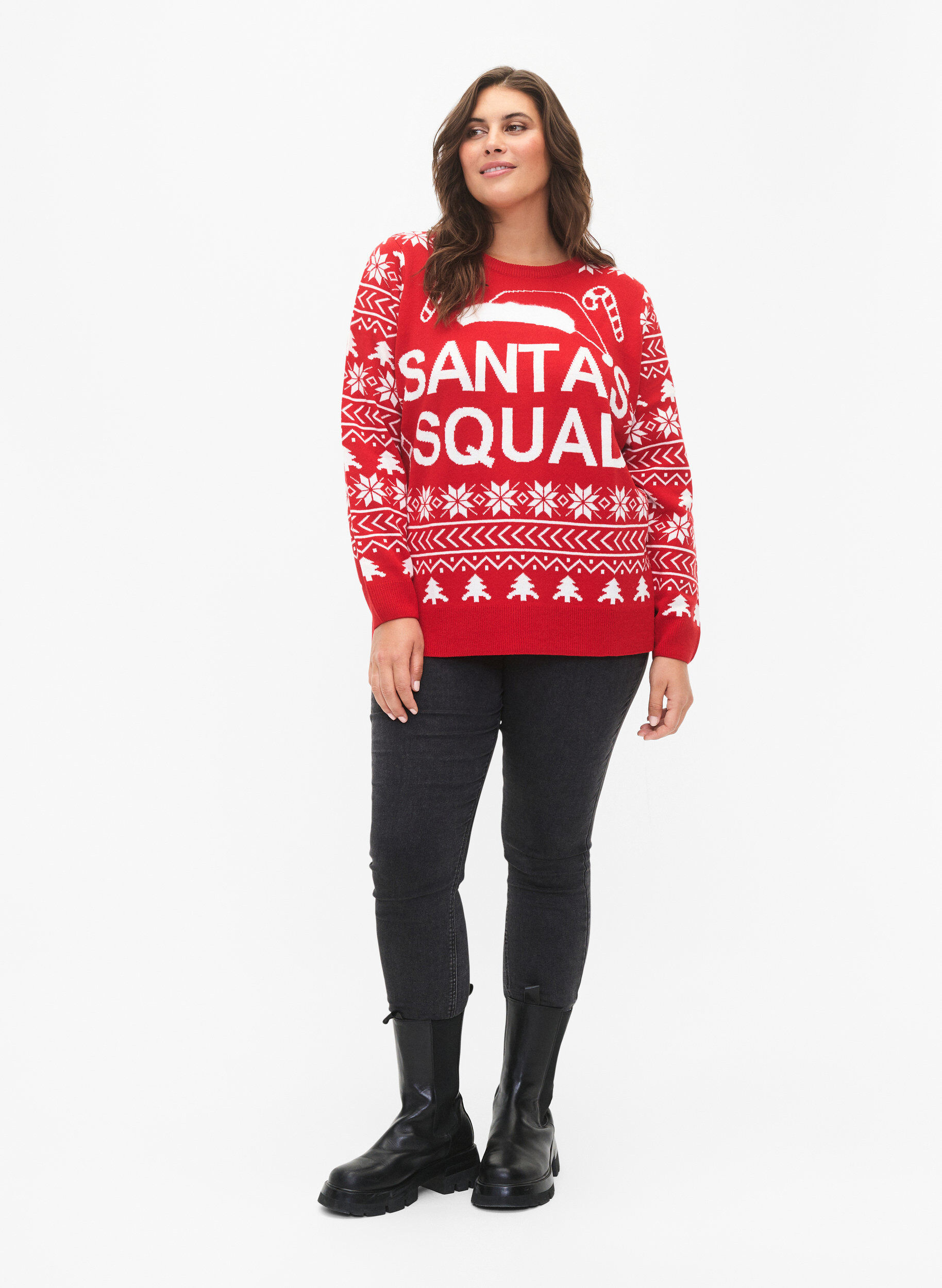 Zizzi Pusero, jossa on jouluinen kuvio, Tango Red, Model image number 2