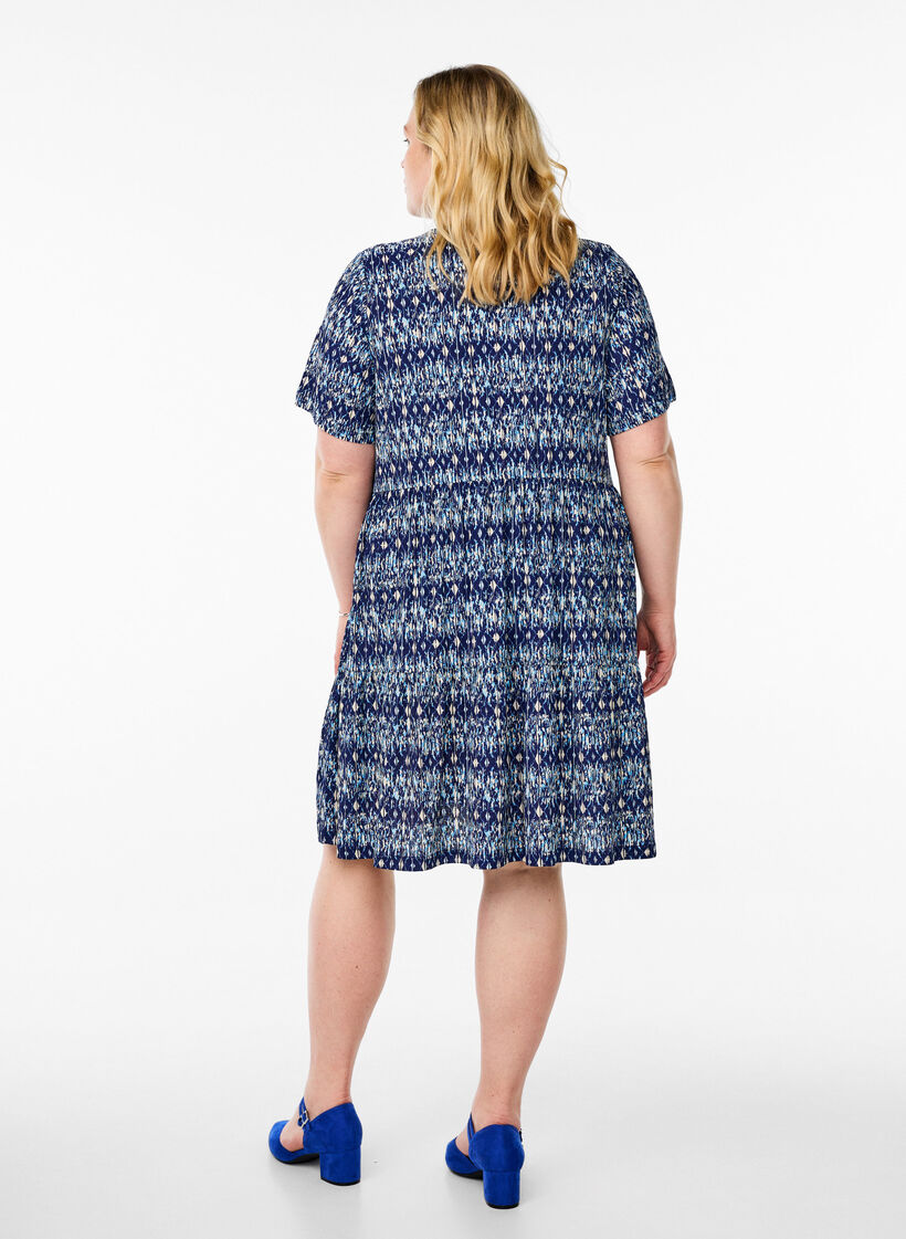 Kuvioitu mekko painatuksella, Sininen, Model image number 2
