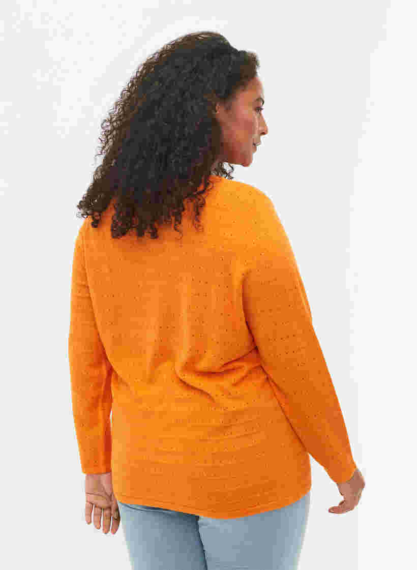 Tekstuurikuvioitu neulepusero pyöreällä pääntiellä, Vibrant Orange, Model image number 1