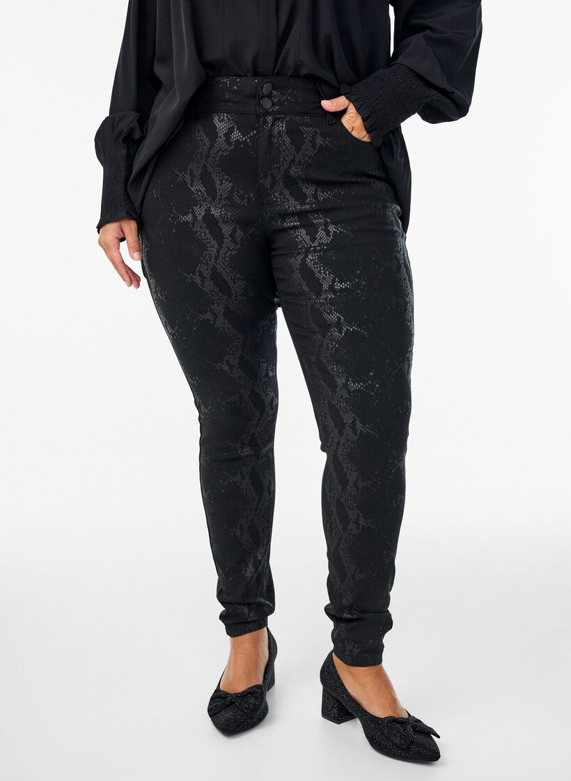 Slim fit -housut käärmeprintillä, Musta, Model image number 2
