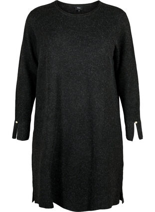 Neulottu mekko, jossa on halkiot hihoissa, Dark Grey Melange, Packshot image number 0