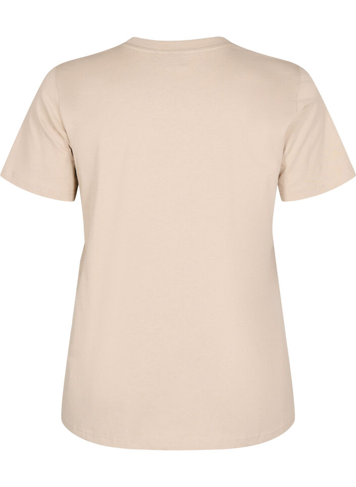 Puuvillainen perus-T-paita, jossa on py&ouml;re&auml; kaula-aukko, Beige, Packshot image number 1