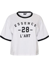 Puuvilla T-paita tekstiprintill&auml; ja laatikkomainen istuvuus, Valkoinen