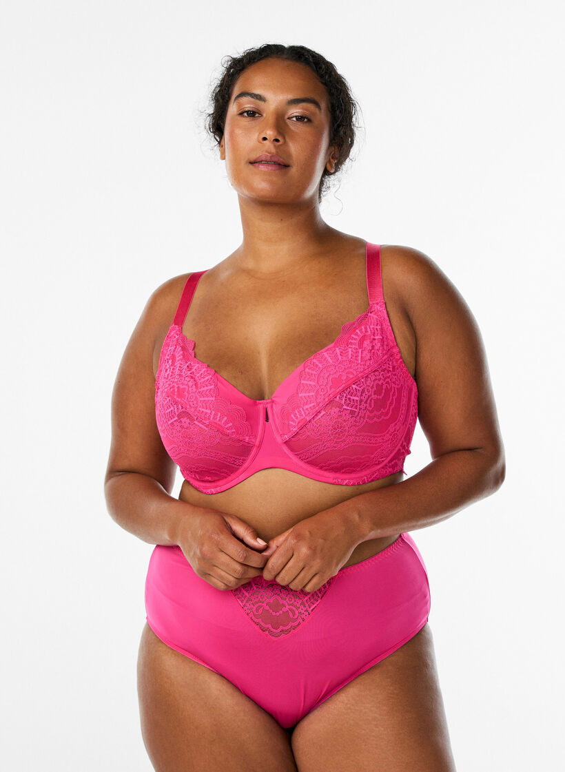 Täyspeittävä, kaarituellinen pitsirintaliivit, Vaaleanpunainen, Model image number 1