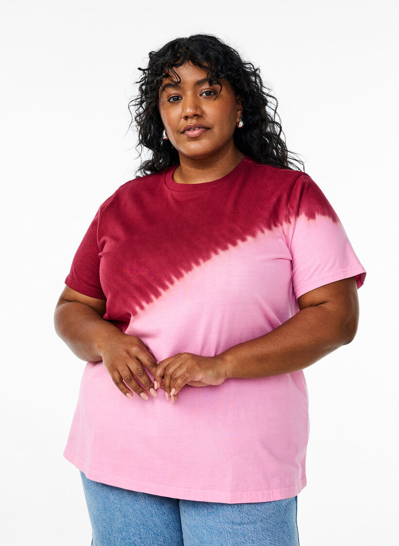 Liukuvärjätty luomupuuvillainen T-paita, Punainen, Model image number 0