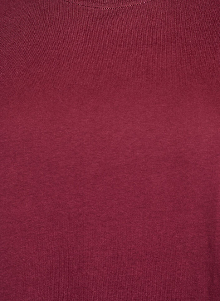 Puuvillainen perus-T-paita, jossa on py&ouml;re&auml; kaula-aukko, Tumma Bordeaux, Packshot image number 2