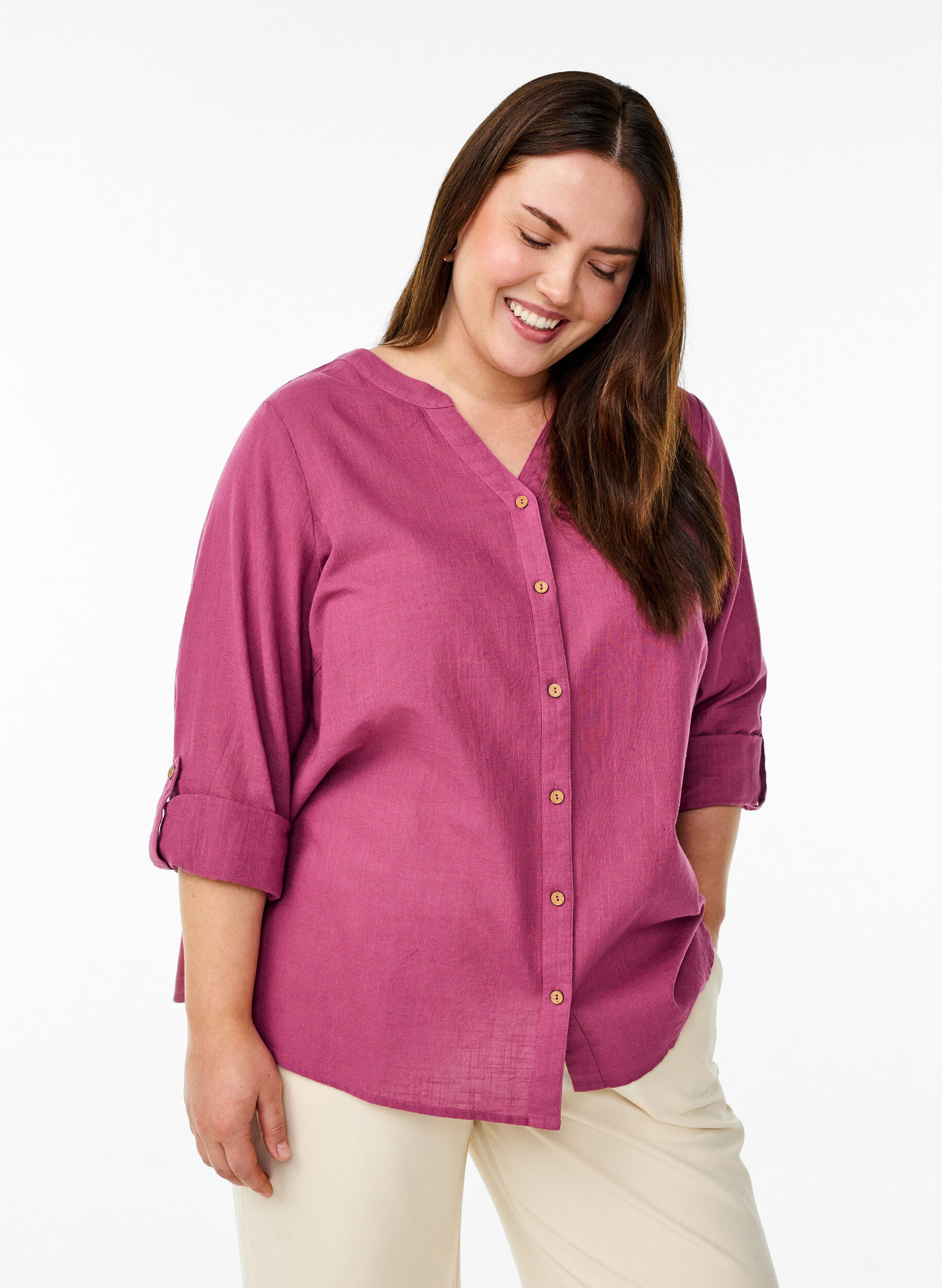 ZizziPuuvillainen puseropaita v-kaula-aukolla, Punainen, Model image number 0