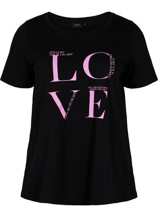Puuvillainen t-paita printilllä, Black Cyclamen LOVE, Packshot image number 0