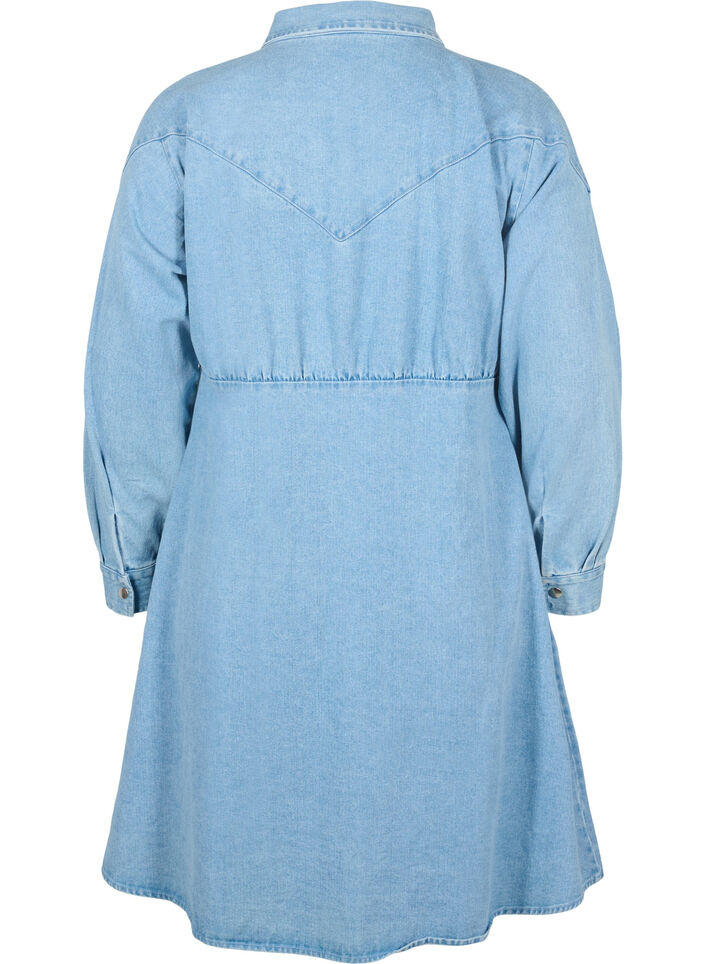 Farkkumekko napeilla ja pitkillä hihoilla, Light blue denim, Packshot image number 1