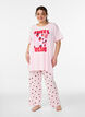 Pyjamahousut pehme&auml;st&auml; jersey-materiaalista, korkea vy&ouml;t&auml;r&ouml; ja hedelm&auml;kuosi, Vaaleanpunainen, Model image number 0
