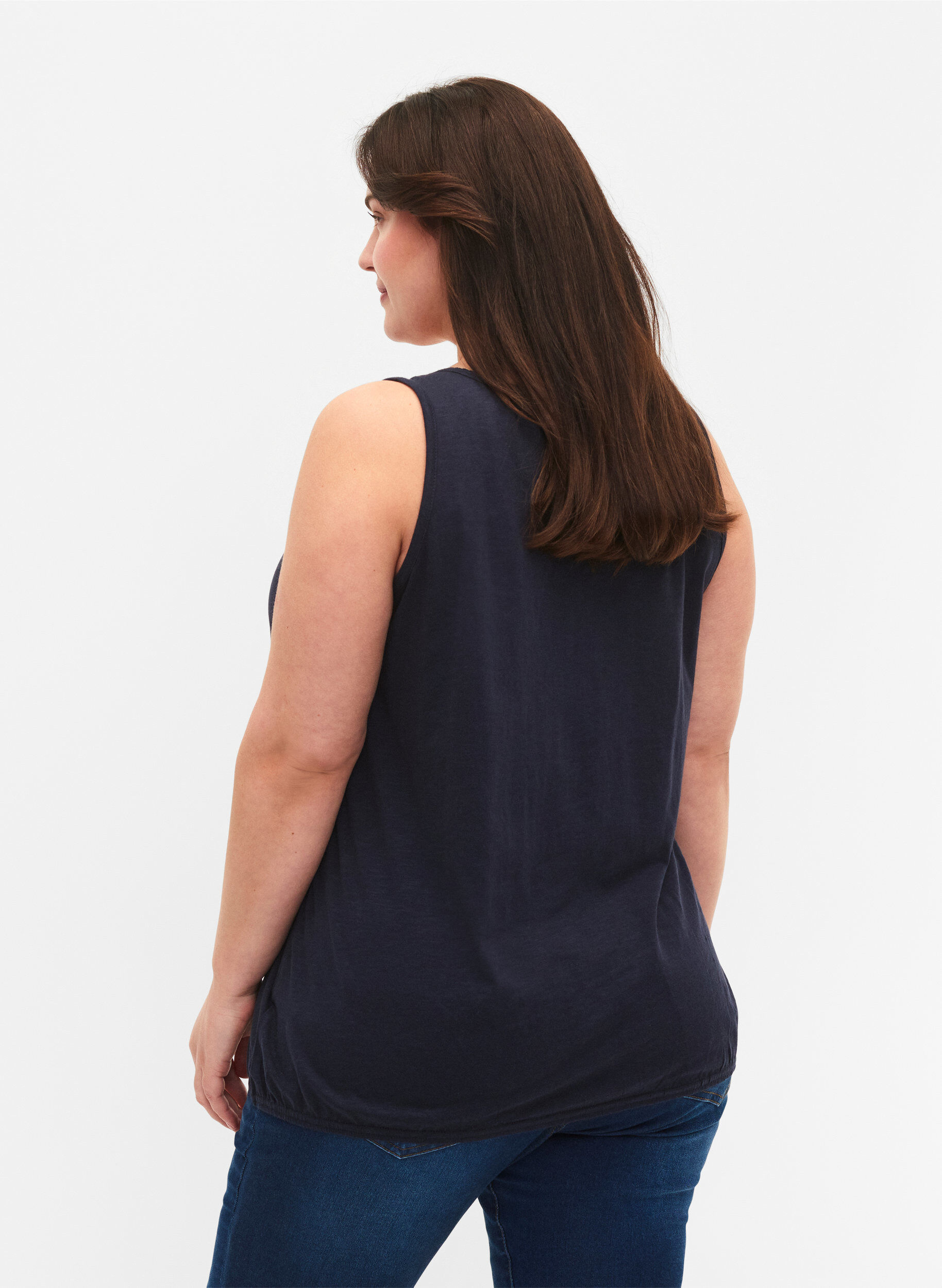 Zizzi Puuvillatoppi pitsikantilla, Navy Blazer, Model image number 1