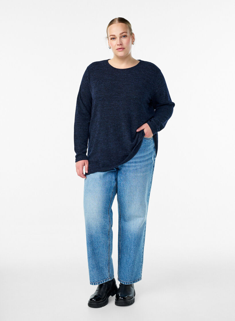 Pitk&auml;hihaiset pusero rakenteella, Sininen, Model image number 1