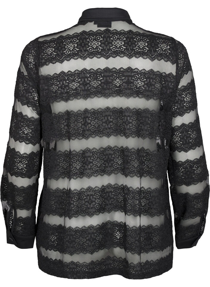 Rento pitsipaita läpikuultavalla verkkokankaalla, Black, Packshot image number 1