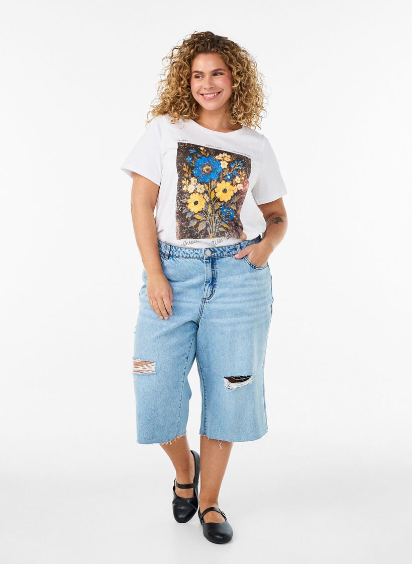 Puuvillainen T-paita etupainatuksella, Valkoinen, Model image number 1