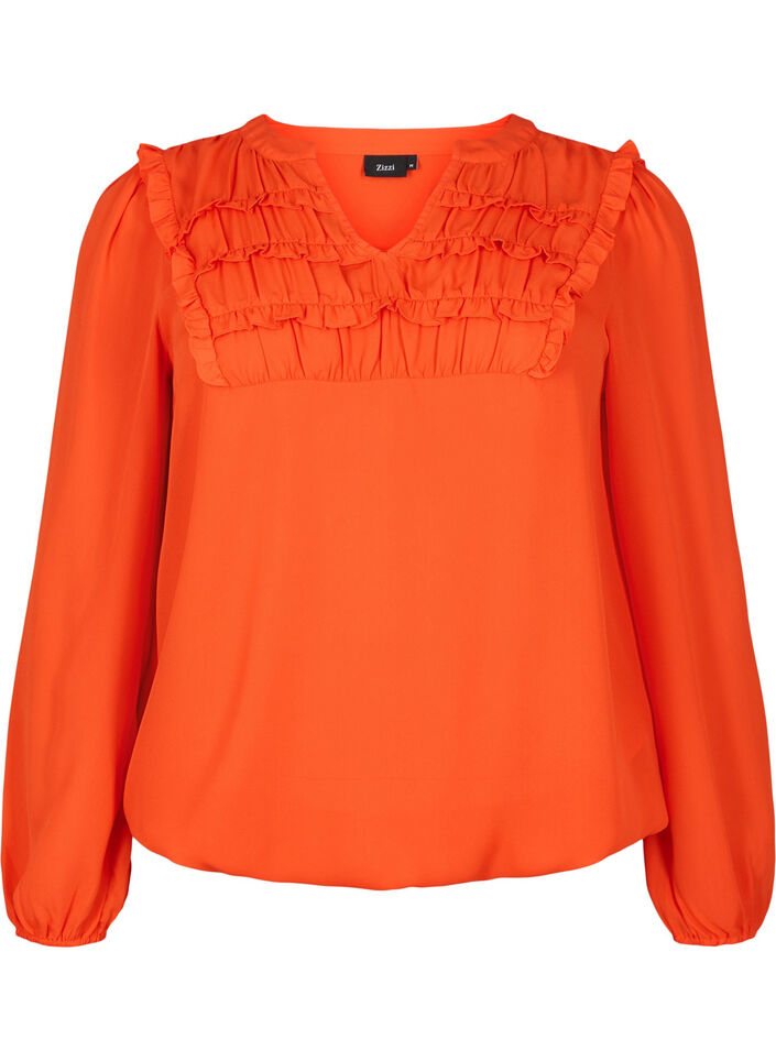 Pitkähihainen pusero, jossa röyhelö yksityiskohdat, Orange.com, Packshot image number 0