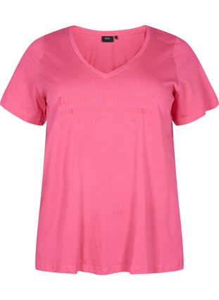Puuvillainen lyhythihainen t-paita painatuksella, Hot Pink w. Be, Packshot image number 0