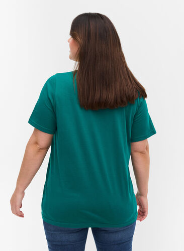 T-paita ekologisesta puuvillasta v-aukolla, Teal Green, Model image number 1