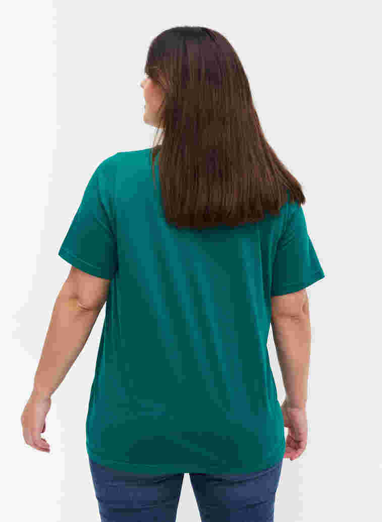 T-paita ekologisesta puuvillasta v-aukolla, Teal Green, Model image number 1