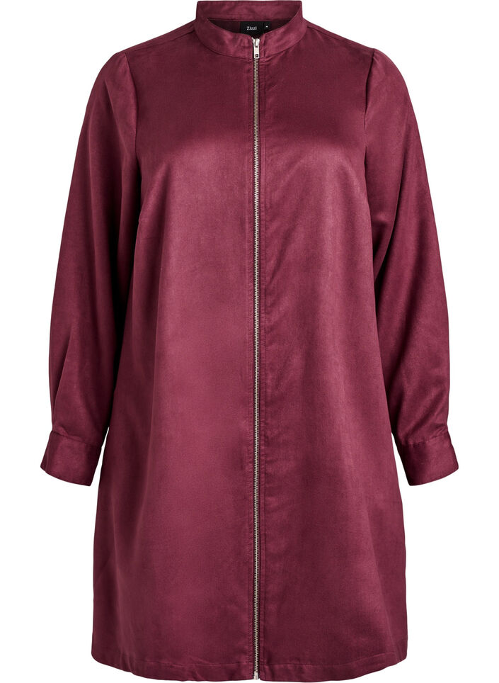 Pitkä paita tekonahasta vetoketjulla, Punainen, Packshot image number 0