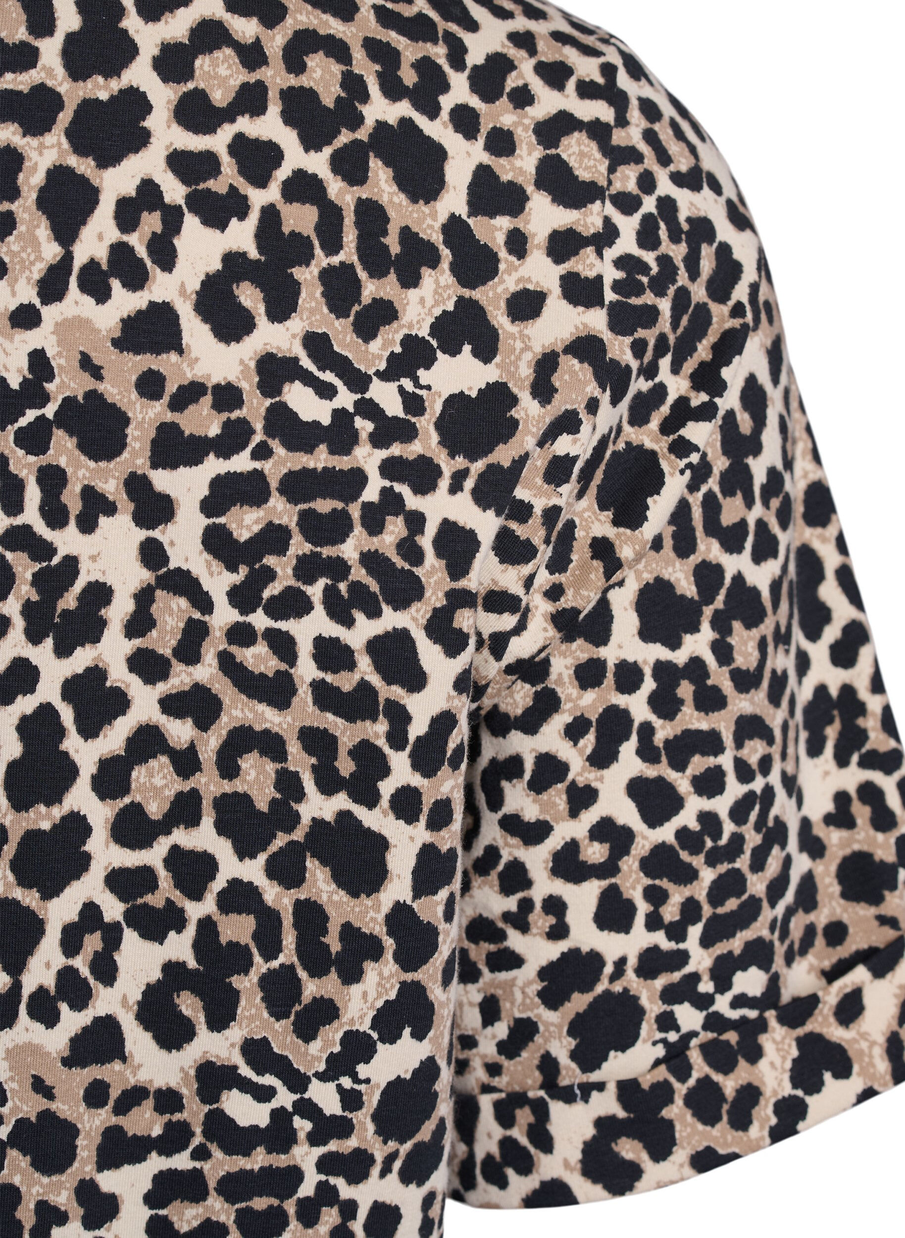 Zizzi Py&ouml;re&auml;kauluksinen T-paita, jossa kauttaaltaan printti, Ruskea, Packshot image number 3