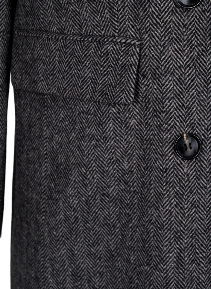 Pitkä villatakki, jossa on kalanruotokuvio, Dark Grey Melange, Packshot image number 3