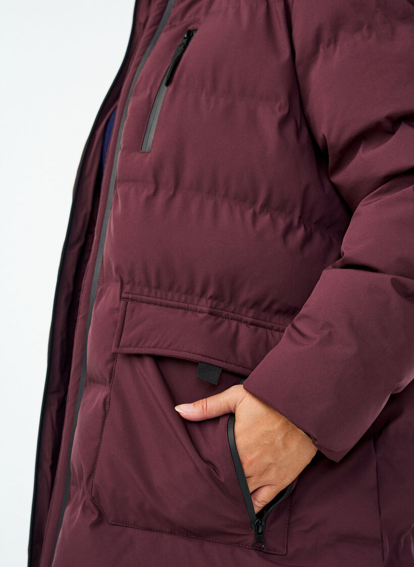 Puffer-takki hupulla ja taskuilla, Tumma Bordeaux, Model image number 3