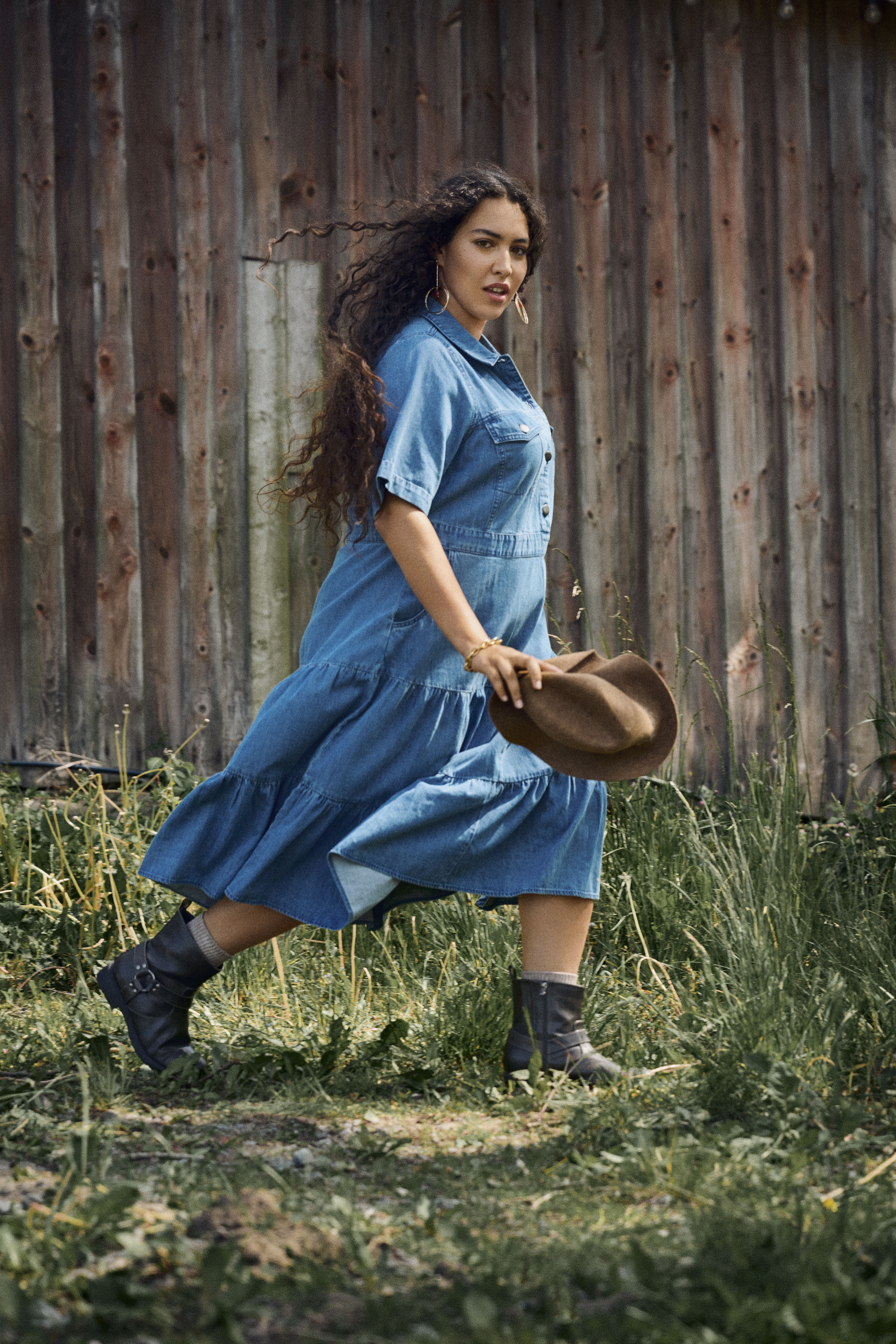 Denim midi-mekko, , Model