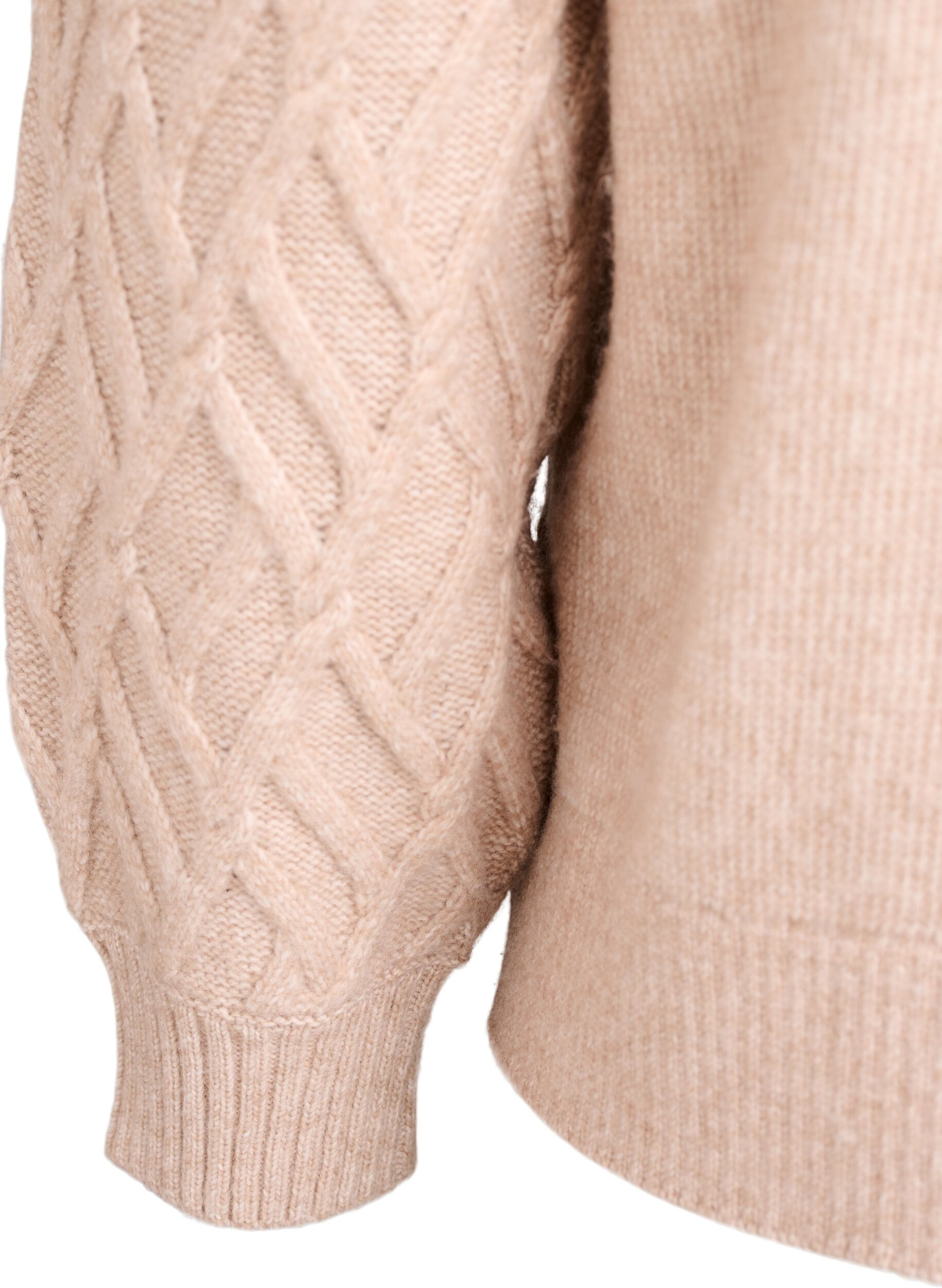 Zizzi Palmikkoneuletakki helmipainikkeilla, Beige, Packshot image number 3