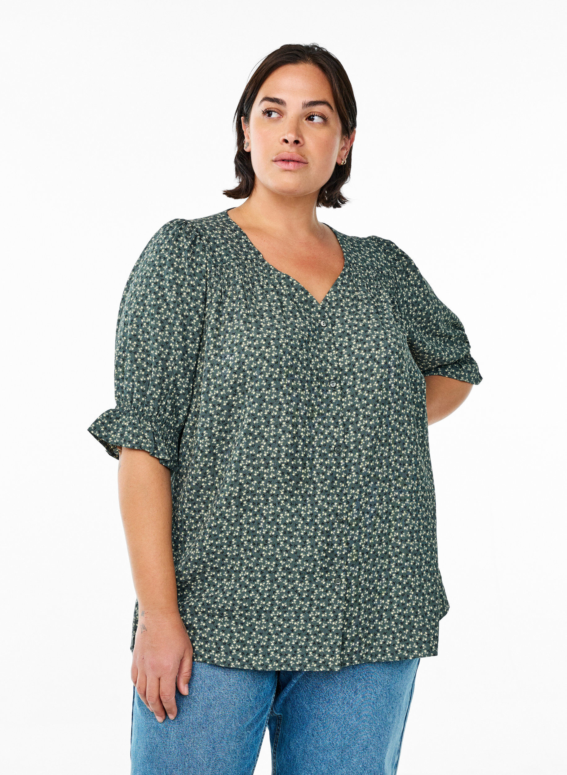 ZizziPuseropaita 1/2-hihoilla, Vihre&auml;, Model image number 0