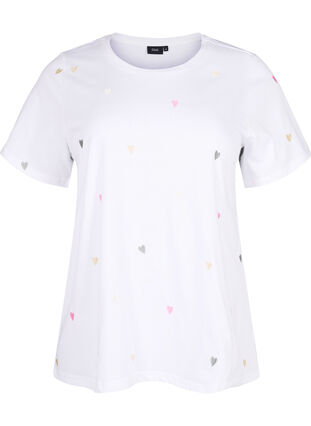 Luomupuuvillasta valmistettu T-paita sydämillä, Bright W. Love Emb., Packshot image number 0