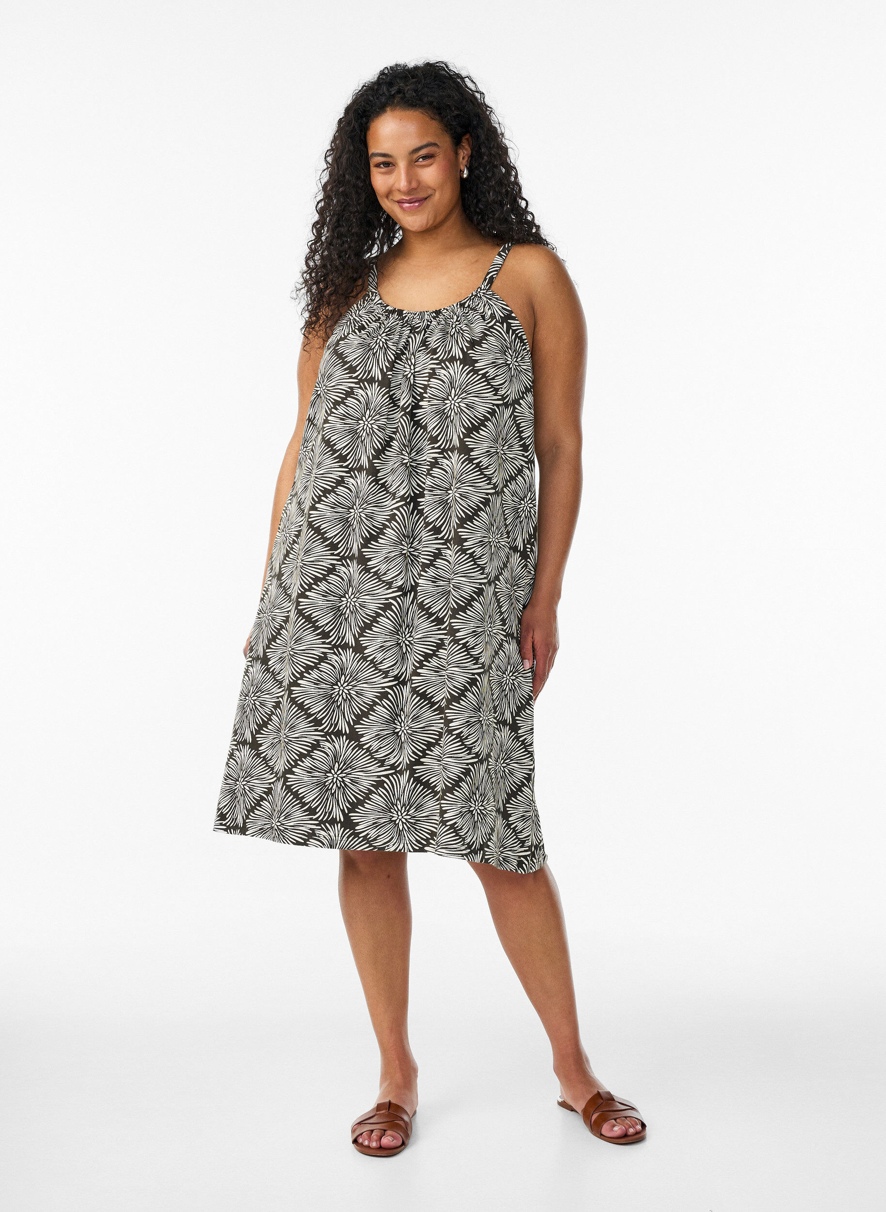 ZizziMidipituinen olkainmekko luomupuuvillaa, Musta, Model image number 1
