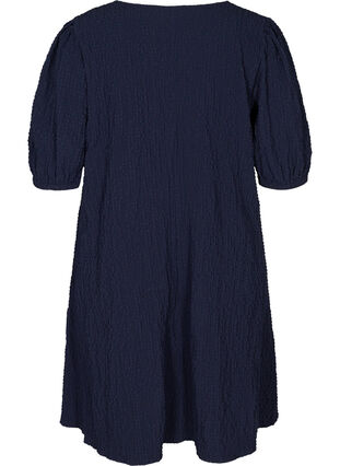 A-mallinen mekko tekstuurilla ja puhvihihoilla, Evening Blue, Packshot image number 1