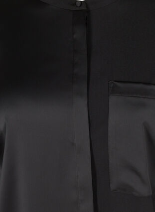 Pitkä yksivärinen paita rintataskulla , Black, Packshot image number 2