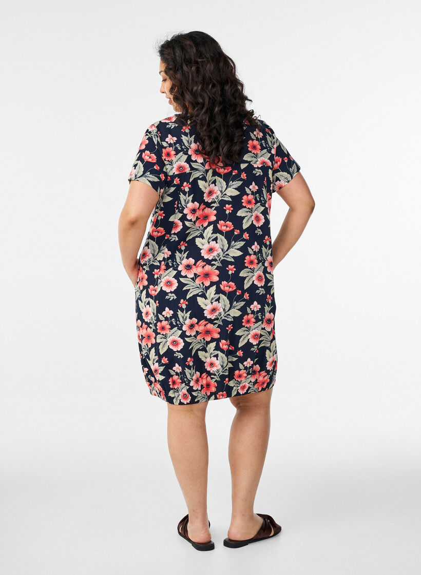 Lyhythihainen puuvillamekko printill&auml;, Sininen, Model image number 2