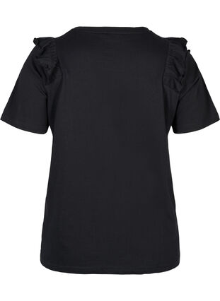 Puuvillainen t-paita röyhelöllä ja niiteillä, Black, Packshot image number 1