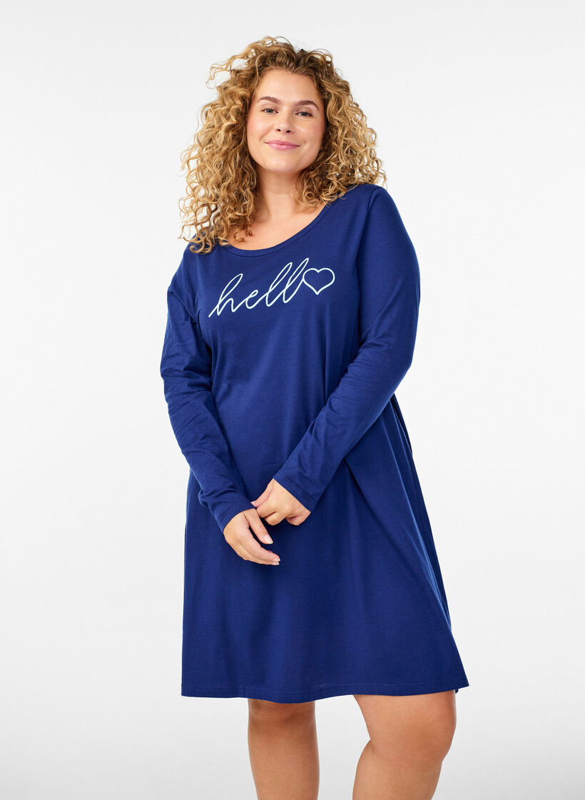 Pitk&auml;hihainen y&ouml;paita luomupuuvillaa, Sininen, Model image number 0