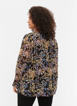 Kuosillinen, v-aukkoinen pusero pitkillä hihoilla, Black/Vibrant Flower, Model image number 1