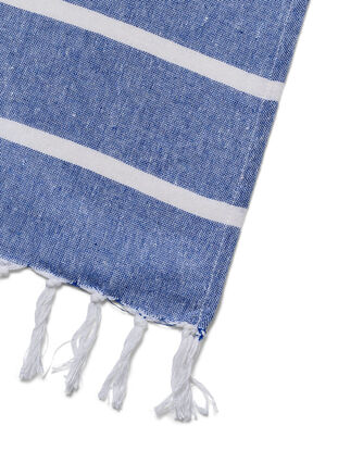 Raidallinen pyyhe hapsuilla, Medium Blue Melange, Packshot image number 2