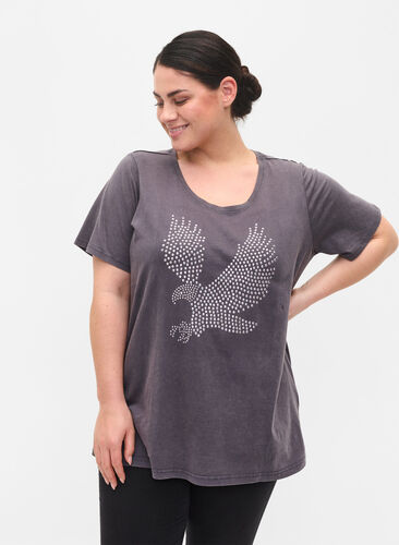 Puuvillainen happopesty t-paita koristekivillä , Dark Grey Wash, Model image number 0