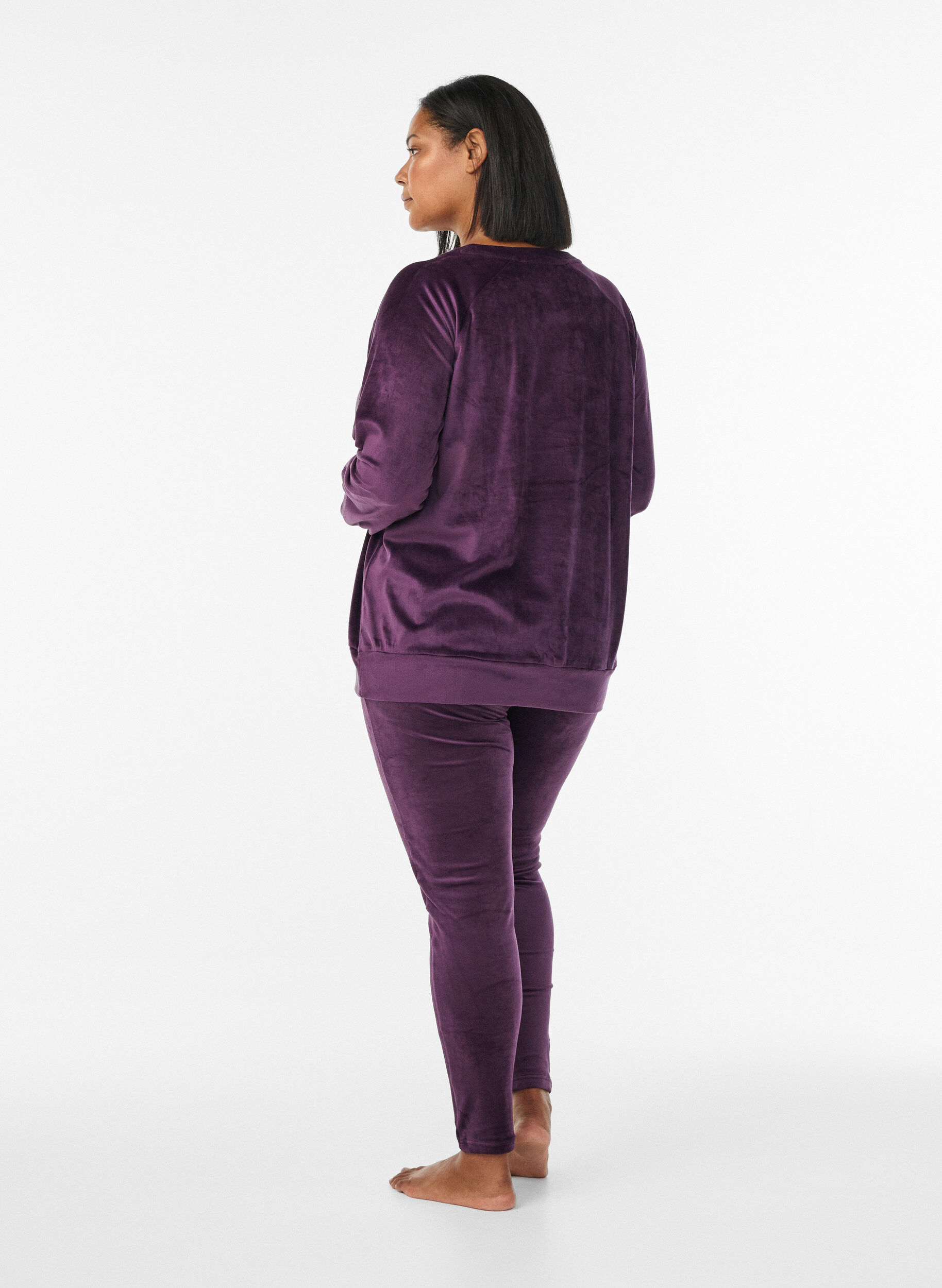 Zizzi Tiukat veluurileggingsit, Violetti, Model image number 1