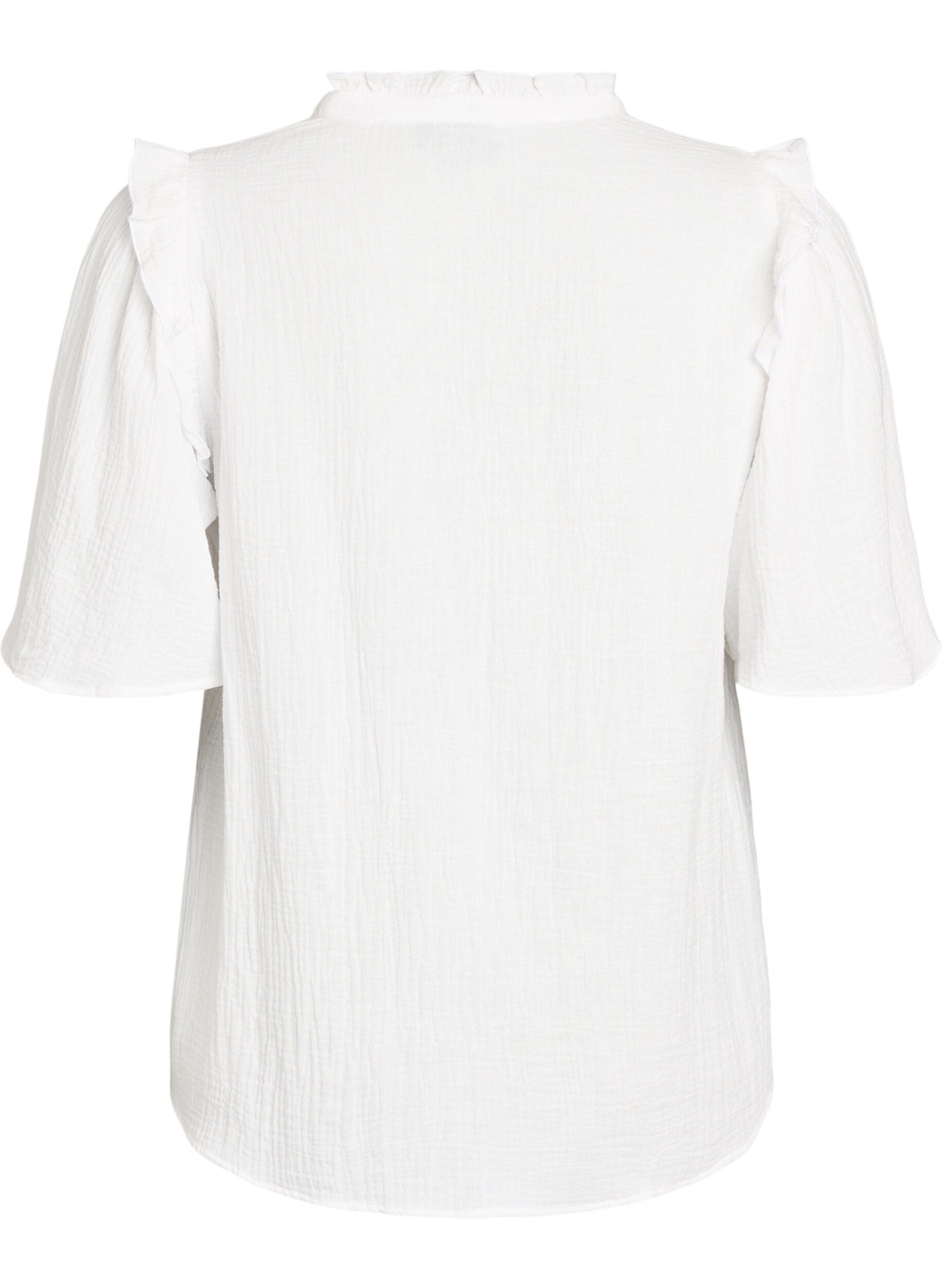ZizziPuuvillamusliinipusero broderie anglaise -kirjonnalla ja 1/2-hihoilla, Valkoinen, Packshot image number 1