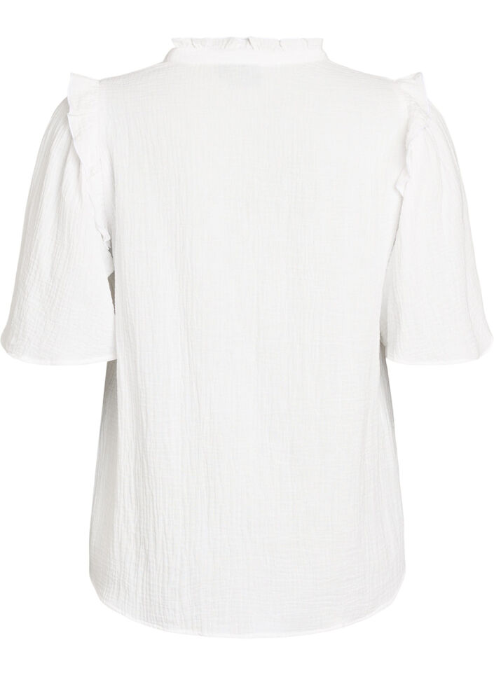 Puuvillamusliinipusero broderie anglaise -kirjonnalla ja 1/2-hihoilla, Valkoinen, Packshot image number 1