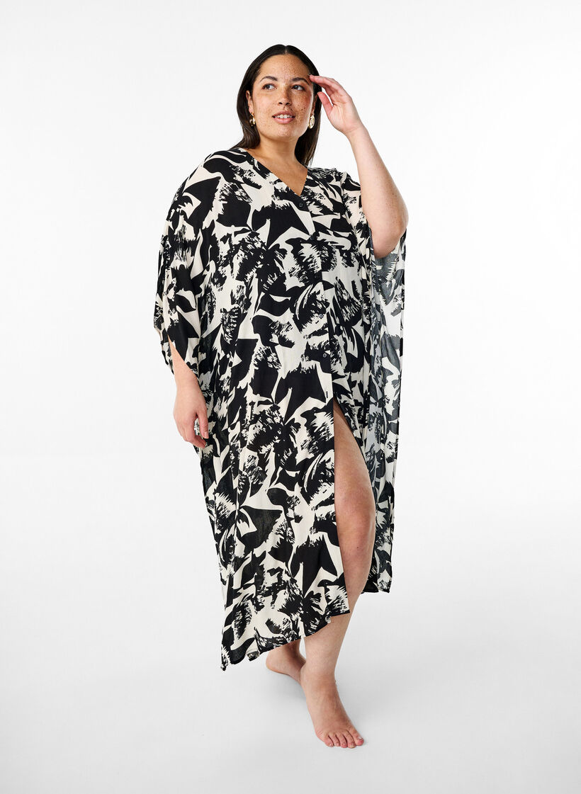 Kaftaani rantamekko napeilla, Beige, Model image number 0