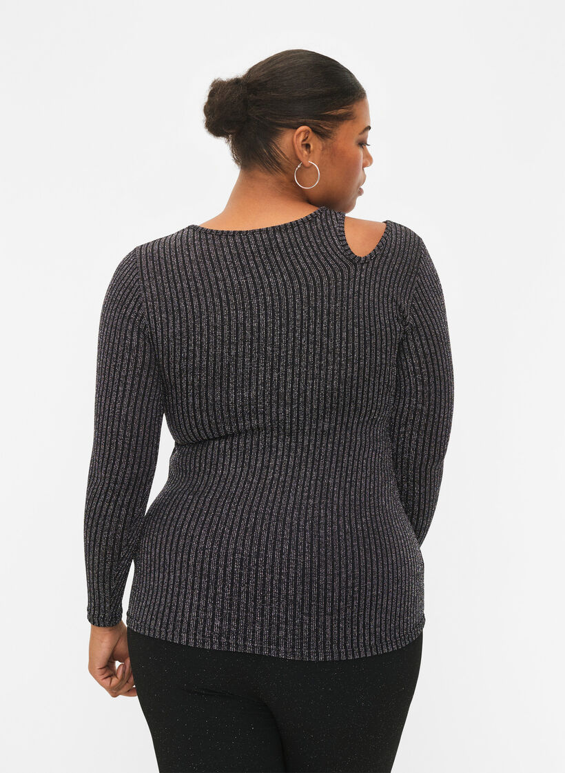 Pitkähihainen cut out -pusero glitterillä, B. w. Silver Stripes, Model image number 1