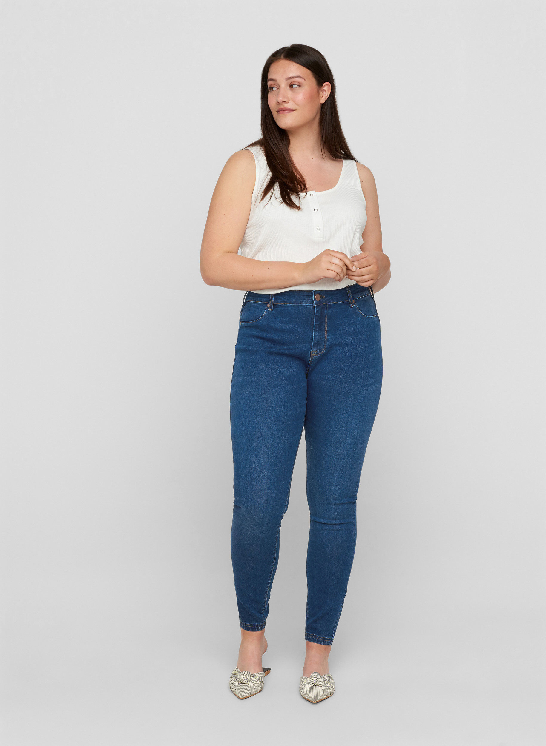 Zizzi Jegginsit puuvillasekoitteesta, Blue denim, Model image number 0